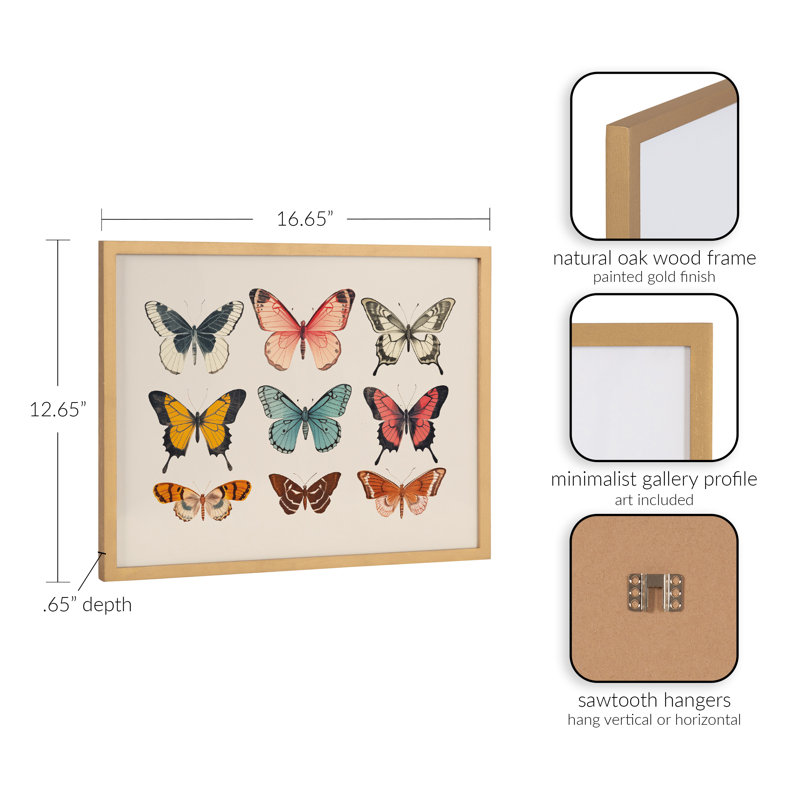 «Vintage Style Mute Pastel Butterflies II» par The Creative Bunch Studio, reproduction d'art encadrée, Cadre doré