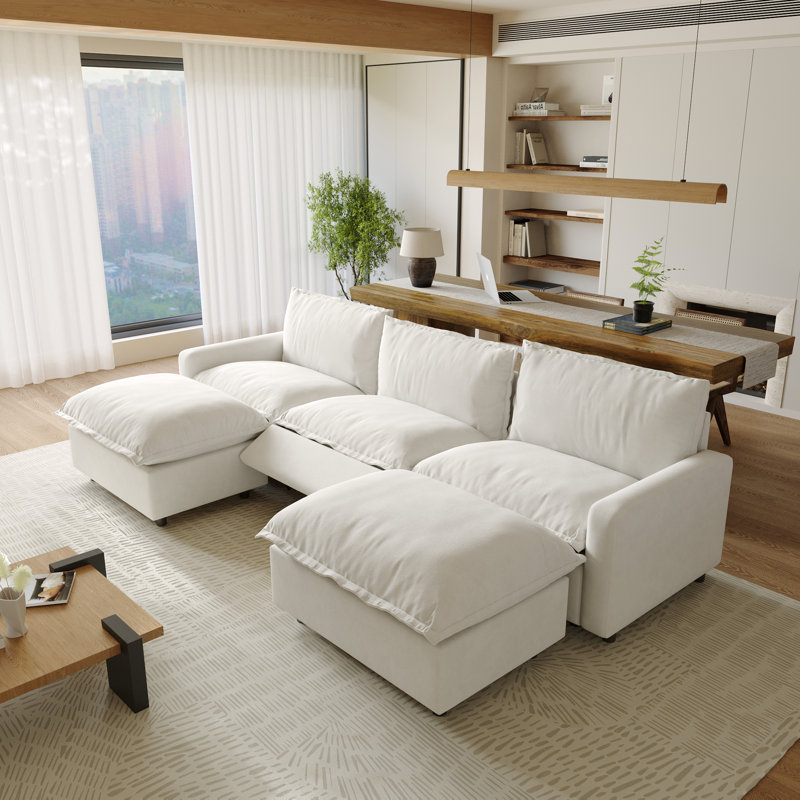 Canapé modulaire inclinable en U Moncada, Lin beige, H 35,04 po x l 116,14 po x P 59,44 po