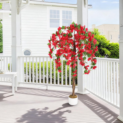 Bougainvillea artificiel en pot avec un tronc de bois réaliste et des fleurs rouges éclatantes pour l'intérieur et l'extérieur