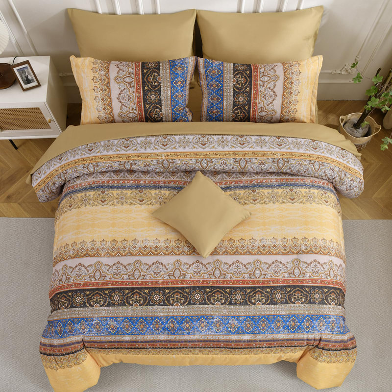 Ensemble de courtepointe 8 pièces Bohemian, Édredon très grand + 7 pièces supplémentaires, Jaune