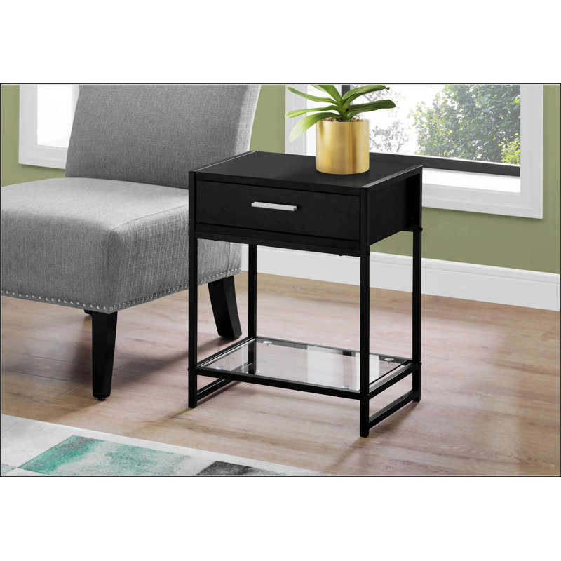Side Table With Storage Drawer, Black