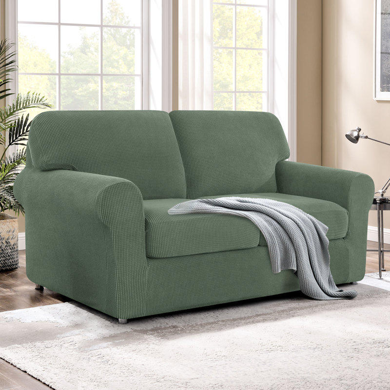 2 Seater Stretch Separate Box Cushion Loveseat Slipcover, Army Green