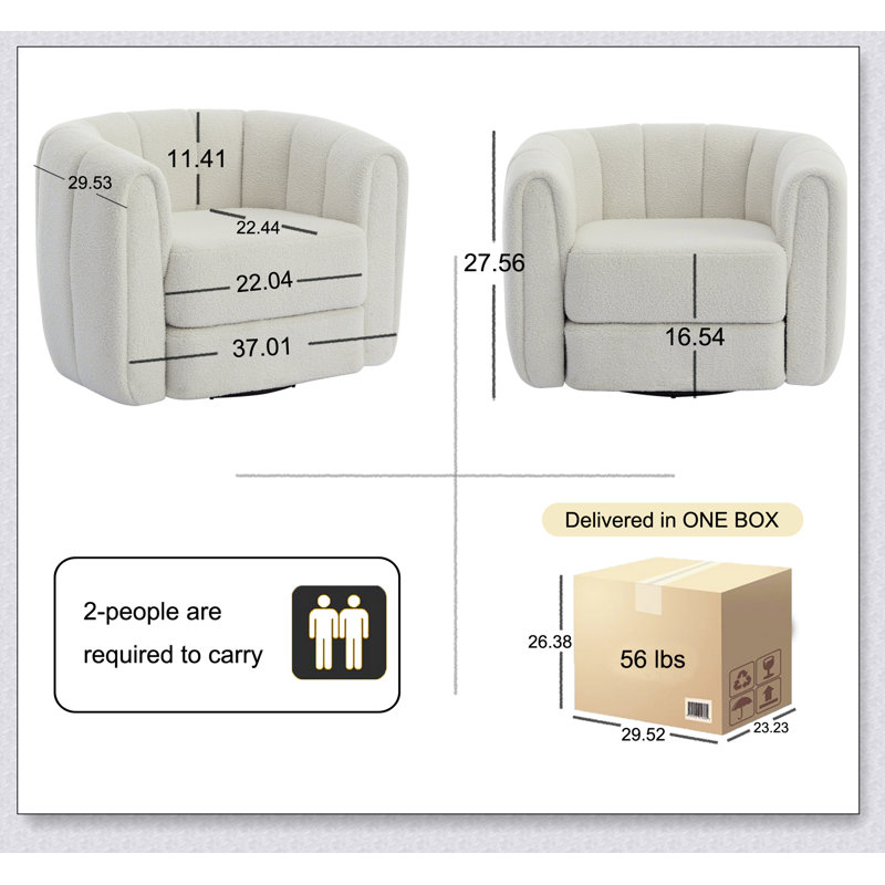 Fauteuil demi-tonneau pivotant, fauteuils ronds modernes avec revêtement, Blanc Teddy Teddy