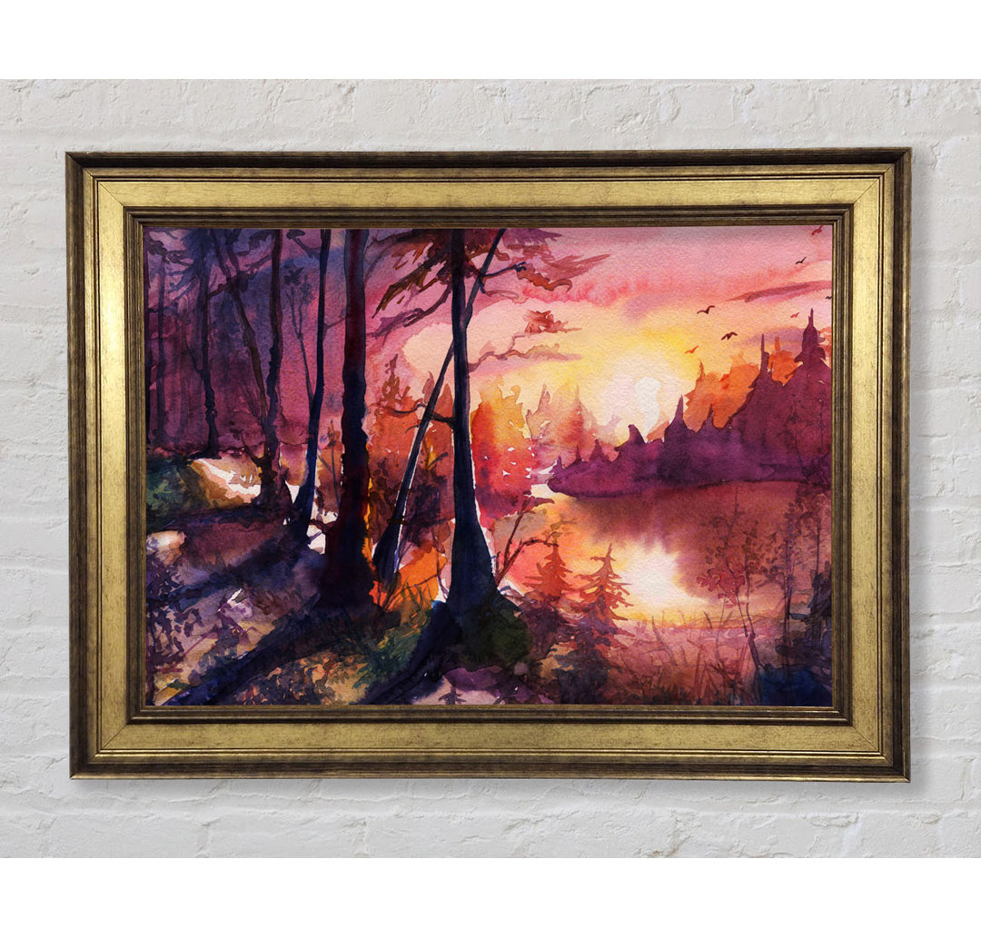 Vibrant Orange Sun In The Forest - Einzelne Bilderrahmen Kunstdrucke