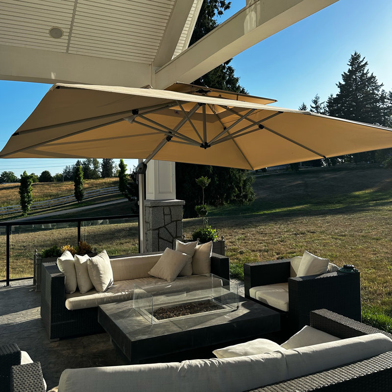Parasol rectangulaire de luxe en porte-à-faux 9 pi x 11 pi avec base 9 pi, gris, Gris