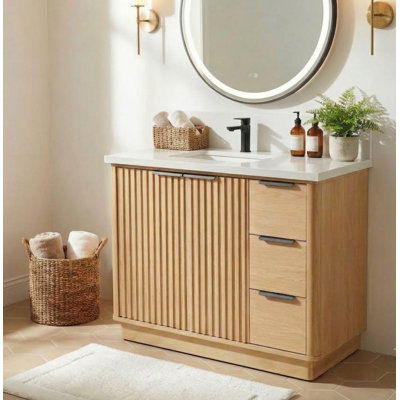 Ensemble de meuble-lavabo cannelé double 60 po avec comptoir en quartz et lavabos en porcelaine 60 po