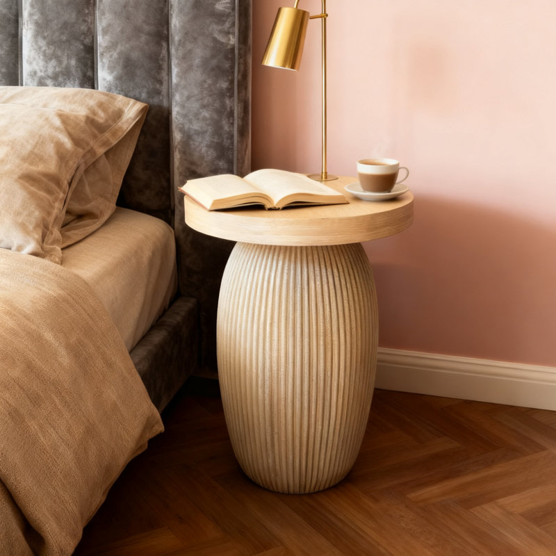 Light Wood Round Side Table