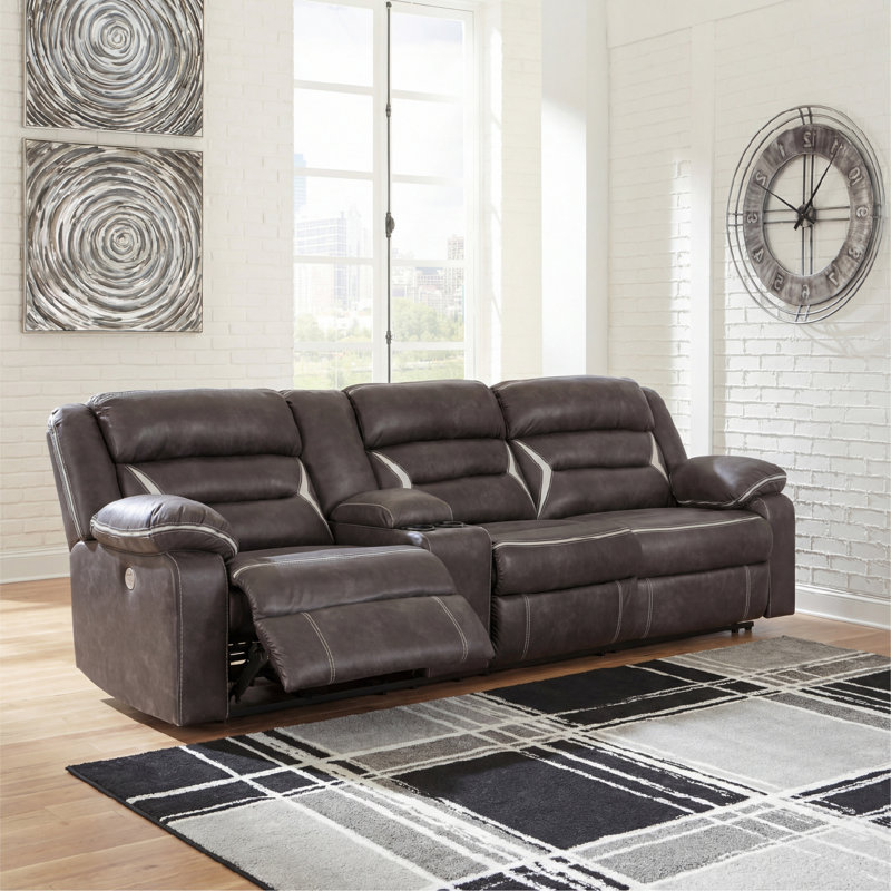 Planas 123'' Faux Leather Power Reclining Sofa, Brown Faux Leather