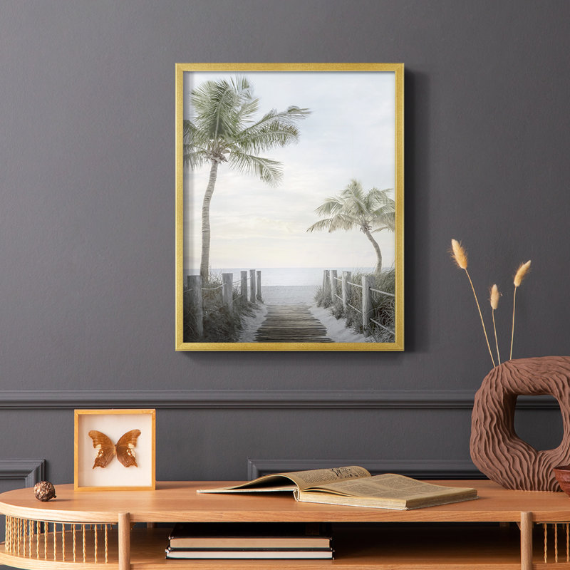 Palm Walk Framed Print - Solid Wood, Gold, 10" H x 8" W