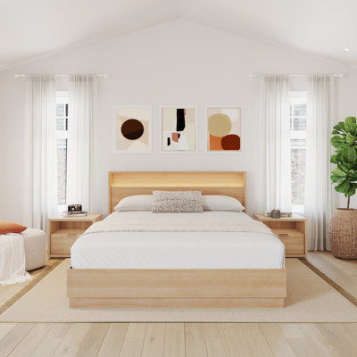 Decoteau Queen Size 4 Piece Bedroom Set with Headboard with Integrated Lighting by Orren Ellis