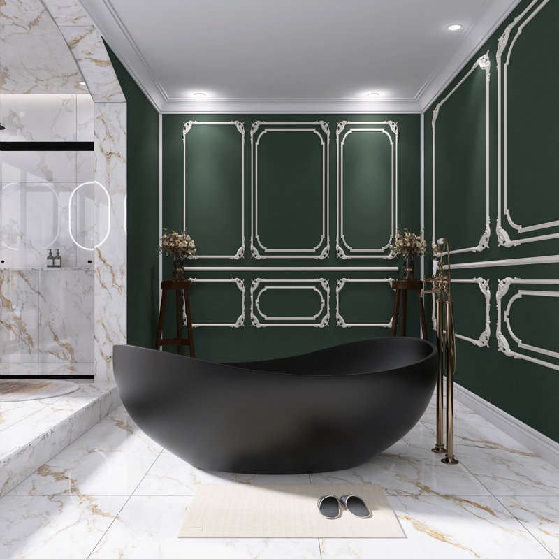 63 po X 37 po Baignoire de trempage autoportante à surface solide, Noir