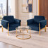 Fauteuils d'appoint Sistrunk, de style glamour moderne, en velours bleu, avec accoudoirs rembourrés et structure en métal doré