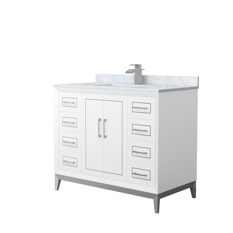 42'' Single Bathroom Vanity with Genuine Marble Top, Grey, White