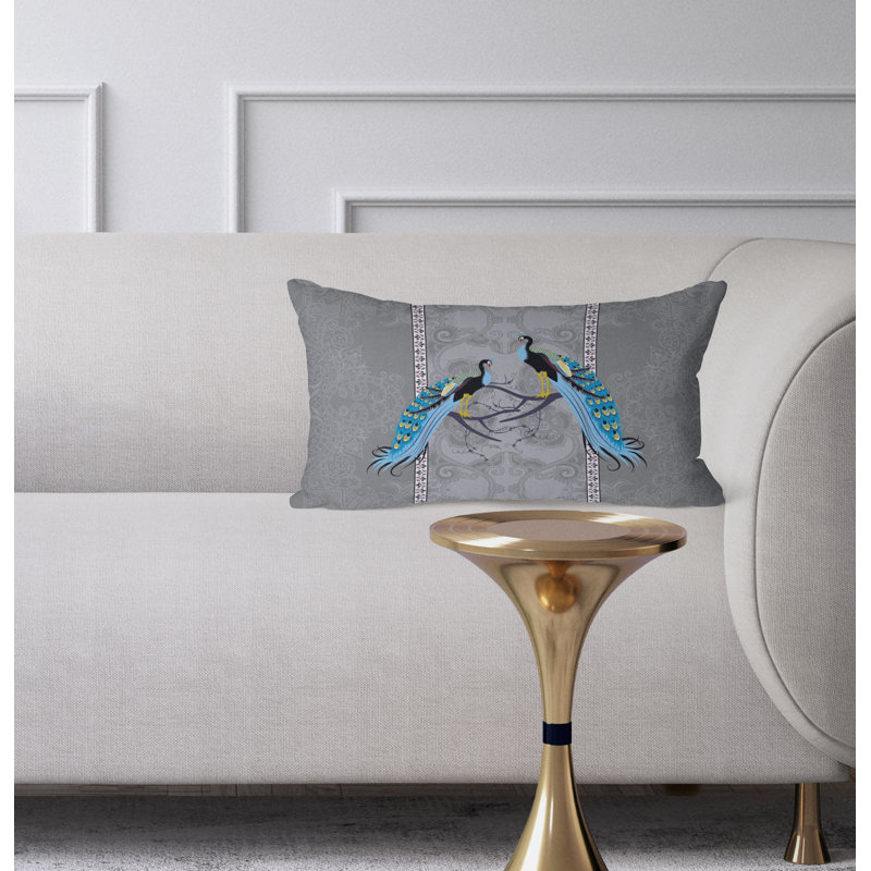 Enchanted Peacock  Rectangular Throw Pillow, Blue/Gray