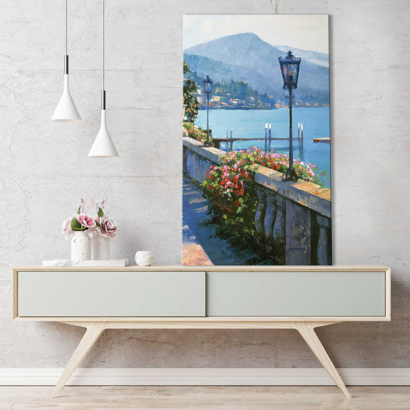 «Bellagio Promenade II» par Howard Behrens - Peinture, H 60 po x l 36 po x P 1,5 po, Toile tendue