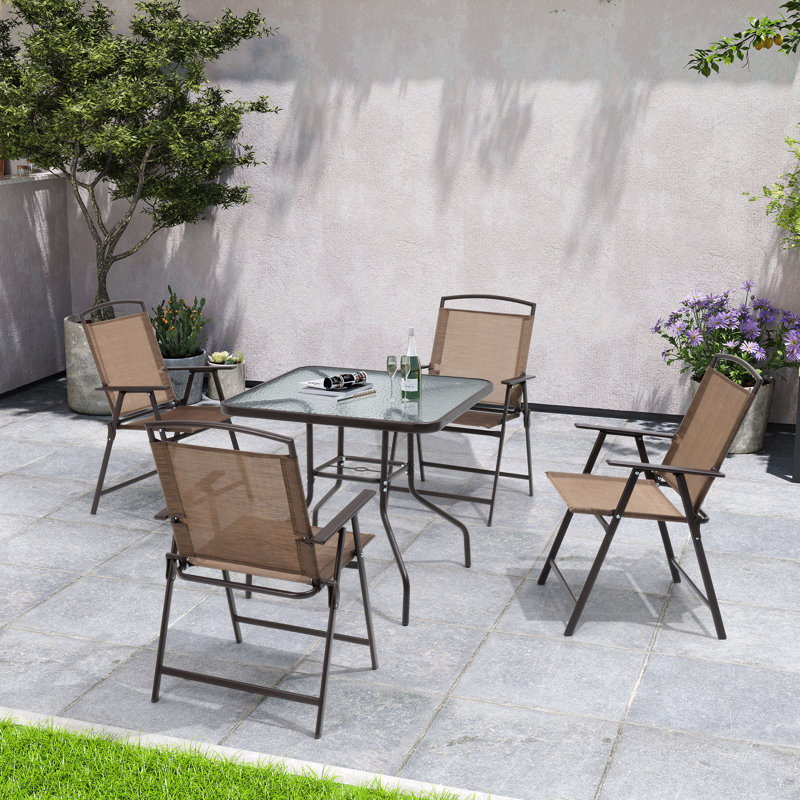 Spirit 4 - Person Patio Dining Set with Unbrella Hole and Folded Chairs, Brown