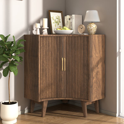 Fluted Corner Accent Cabinet With Sliding Doors