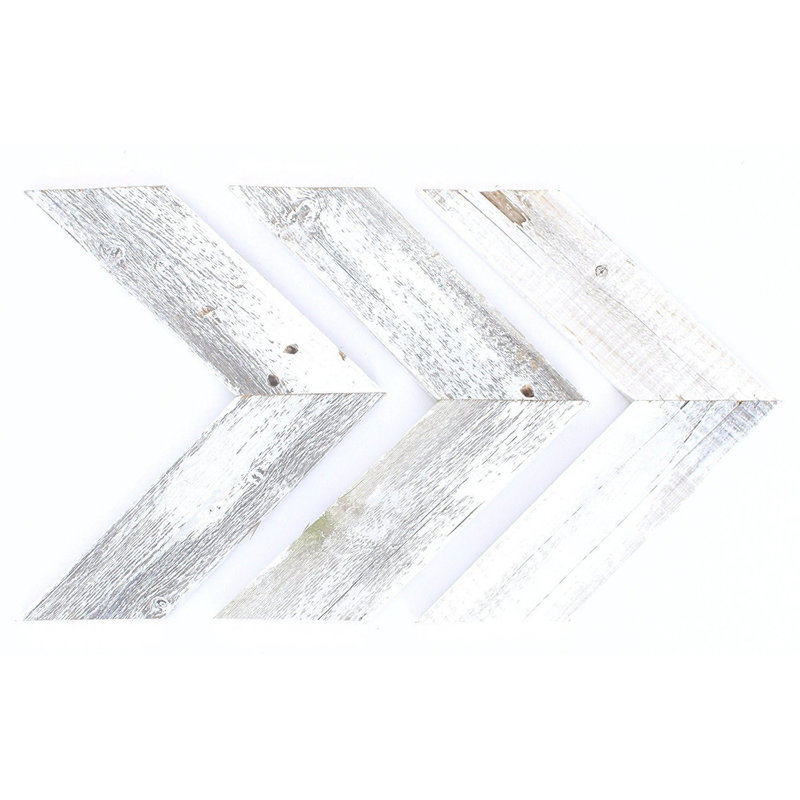 Set of Three White Distressed Wood Hanging Arrow Dimensional Sculptures, 10" H x 12" W x 3" D, White Washed