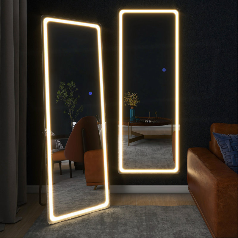 Miroir sur pied élégant avec reflet pleine longueur et design élégant, 63 po x 20 po