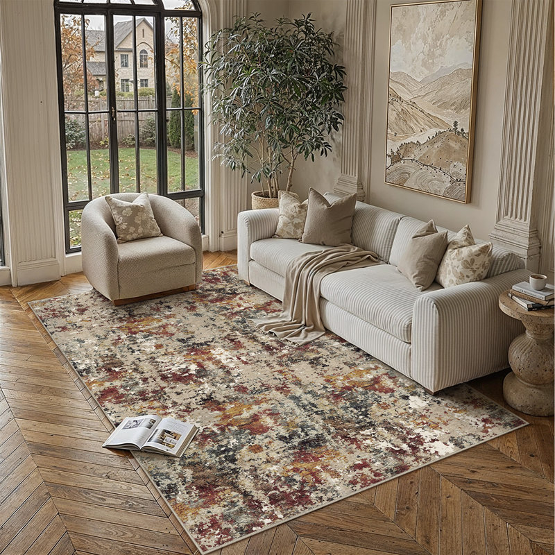 Tapis abstrait lavable à la machine Harper avec envers antidérapant, 0.28", Rectangle 6 pi x 9 pi
