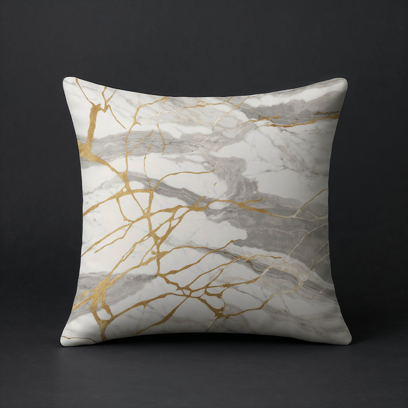 Coussin décoratif intérieur / extérieur gris Modern Modern, Carré 16 po, Vert / jaune / marbre gris 1