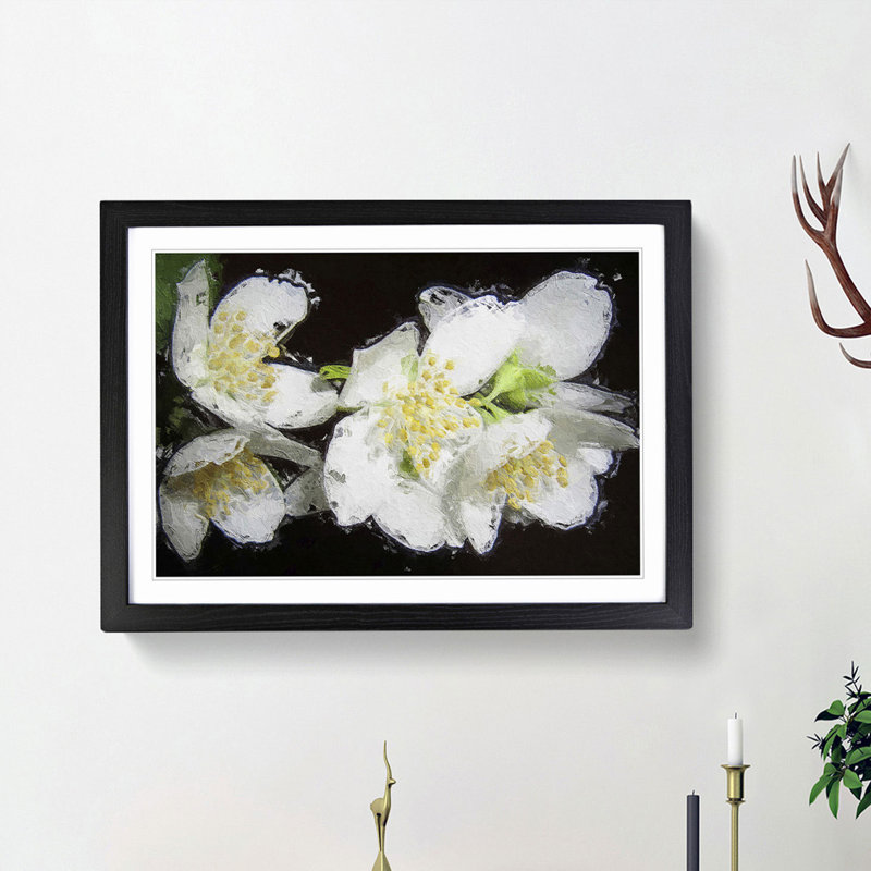 White Jasmine Flowers - Framed Print, 36cm H x 48cm W x 2cm D, Black Framed