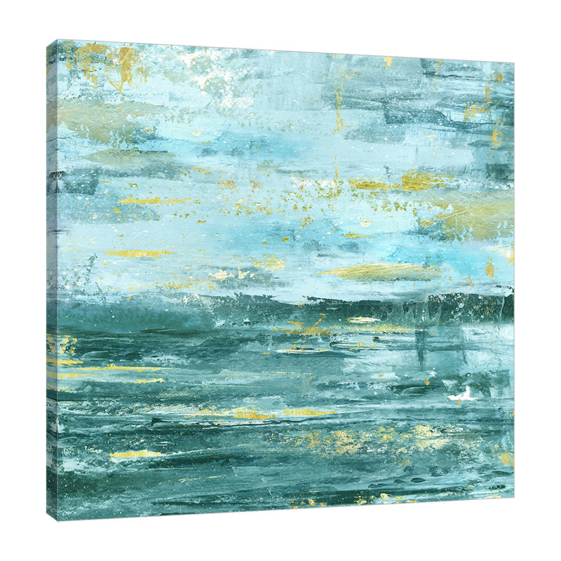 «Teal & Gold Water Abstract», toile tendue par Mercer41, H 30 po x l 30 po x P 1,5 po