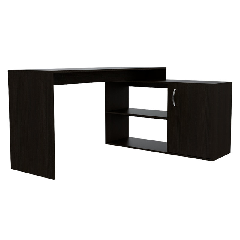 Bureau d'ordinateur en L avec rangement ouvert et fermé Kailiyah, Noir