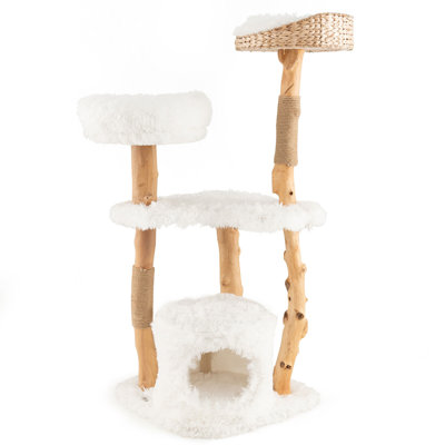 49'' Tall Wooden Cat Tree Solid Wood Cat Tower with Jute Scratching Posts
