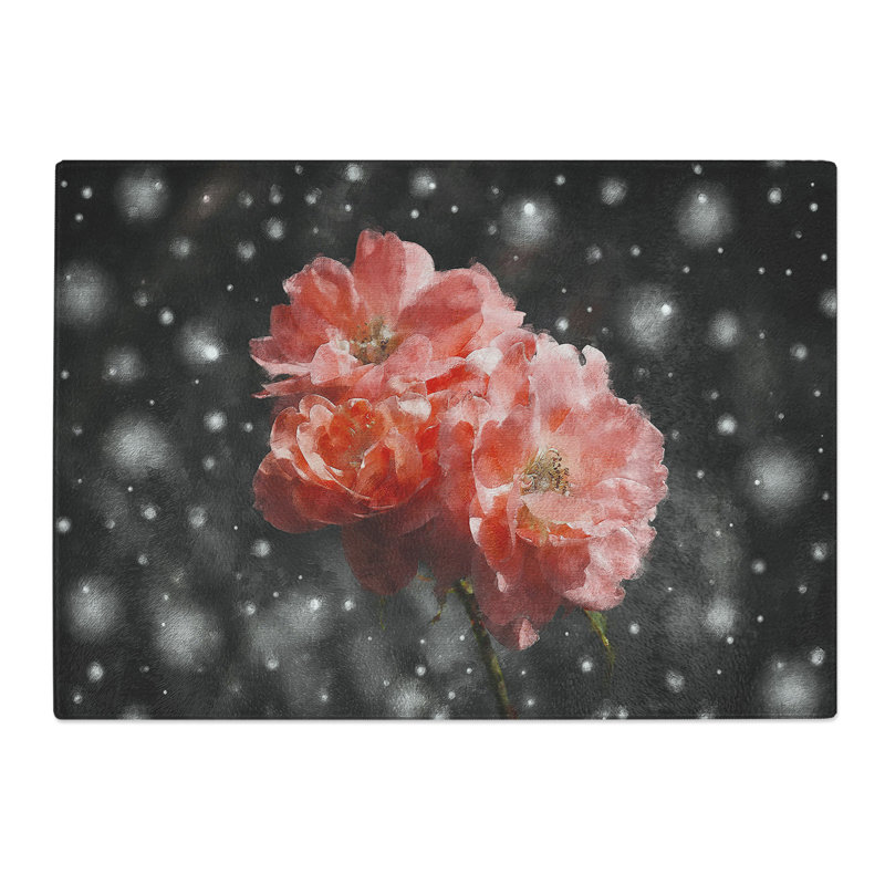 Three Flowers Chopping Board, 0.4cm H x 28.5cm W x 39cm L