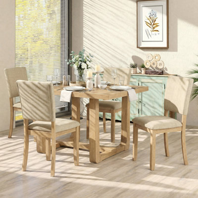 5-Piece Dining Set With 4 Upholstered Chairs & 48" W Square Solid Wood Table Top