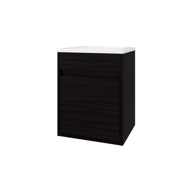 Meuble-lavabo à finition flottante avec lavabo et porte simple au fini mural, forme rectangulaire moderne, finition en panneau de particules, conception, lavabo intégré,