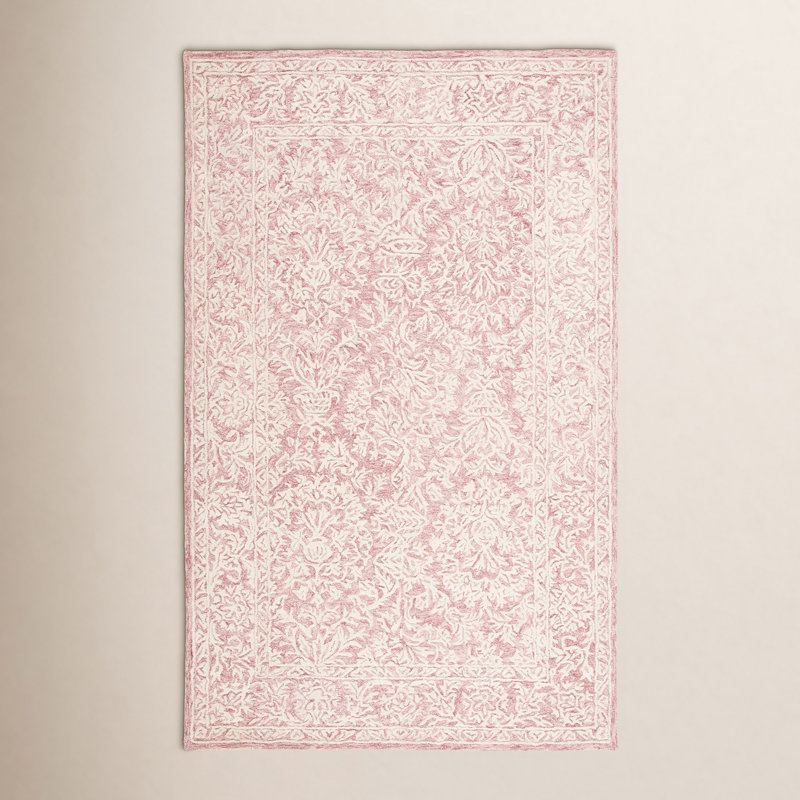 Tapis oriental rose en laine touffeté à la main Teasdale, Rectangle 5 pi x 8 pi