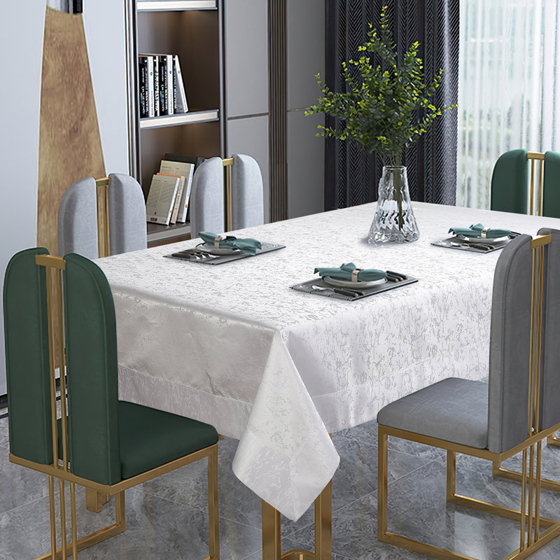 Latitude Run® Jaimyn, Polyester Woven Jacquard, Dining Room, Party Banquet And Holiday, White , 60 Inch By 95 Inch, Seats 6 To 8 People, Rectangular Tablecloths