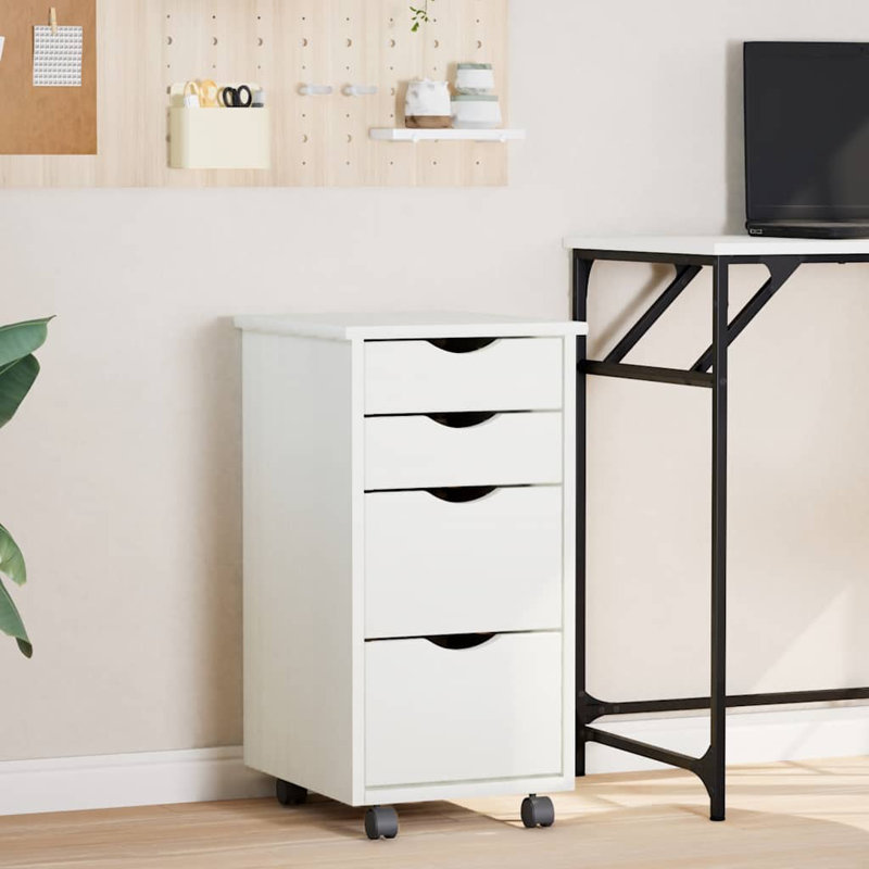 Jennasis vidaXL MOSS 4-Drawer Chest with Wheels, Solid Pinewood, 13.4"x15.4"x25.8", Grey