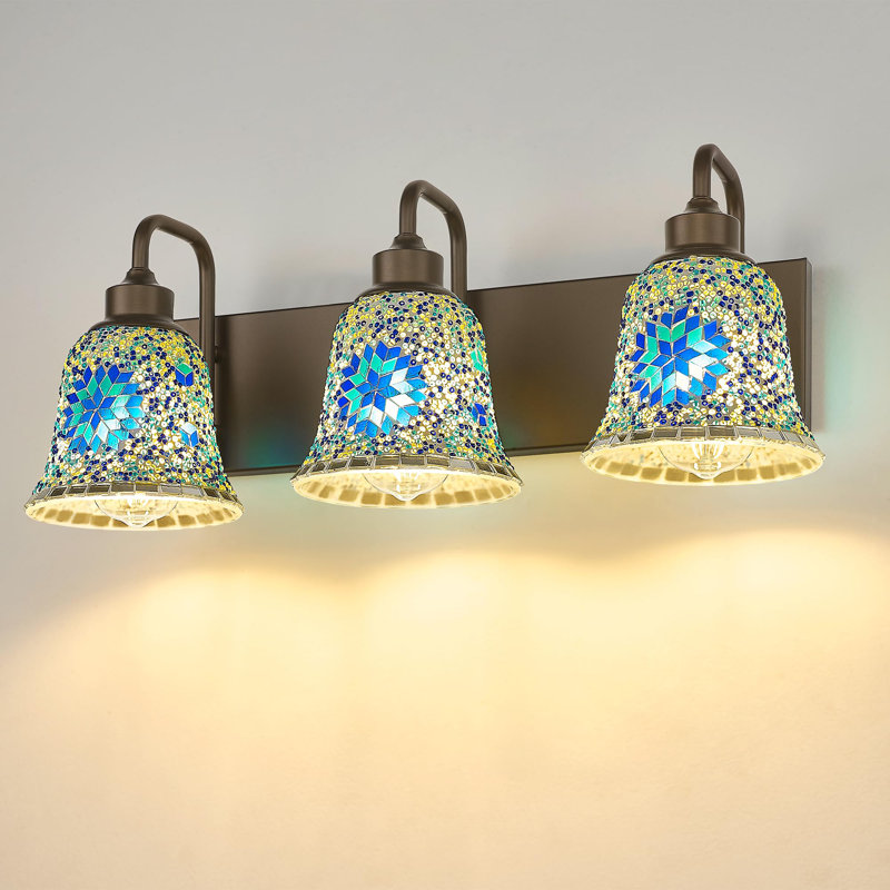 3-Light Blue Mosaic Glass Artical Vanity Light, 3 Lights, 8.7" H x 22" W x 8.5" D