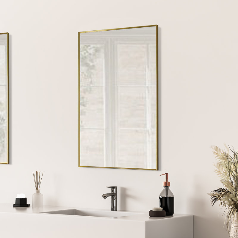Elegant Sassi 24" Brushed Gold Aluminum Rectangular Vanity Mirror