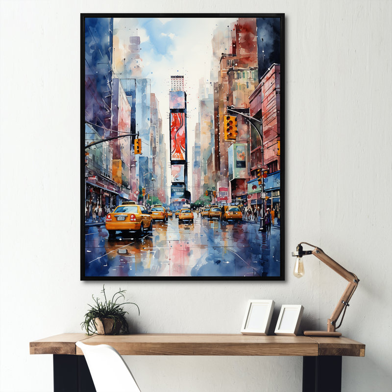 Times Square New York Cityscape IV - City New York Wall Art, Black Floater Framed, 40" H x 30" W x 1.5" D