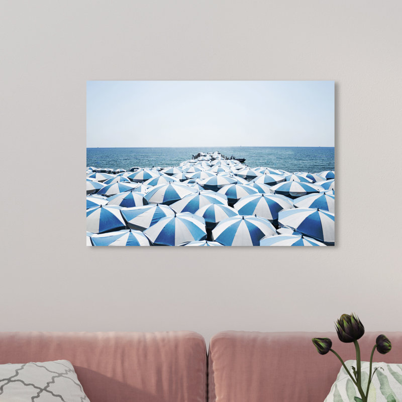 Blue Umbrella Beach - photographie sur toile, H 10 po x l 15 po, Toile tendue