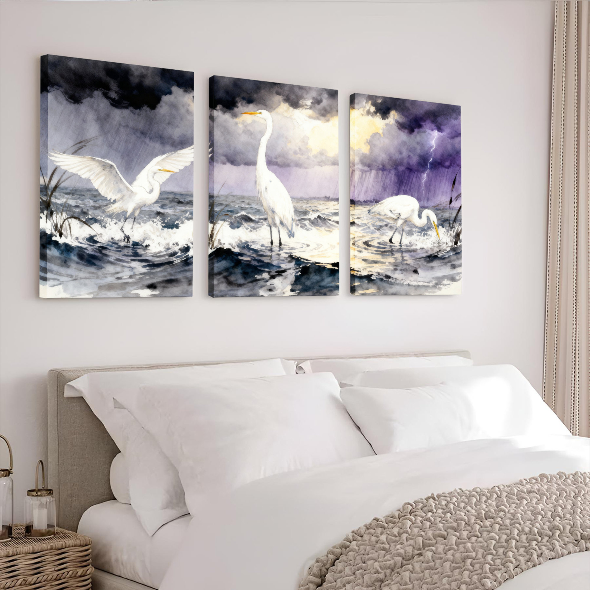 Winston Porter White Heron in Stormy Seas Canvas Wrapped Wall Art Oil ...