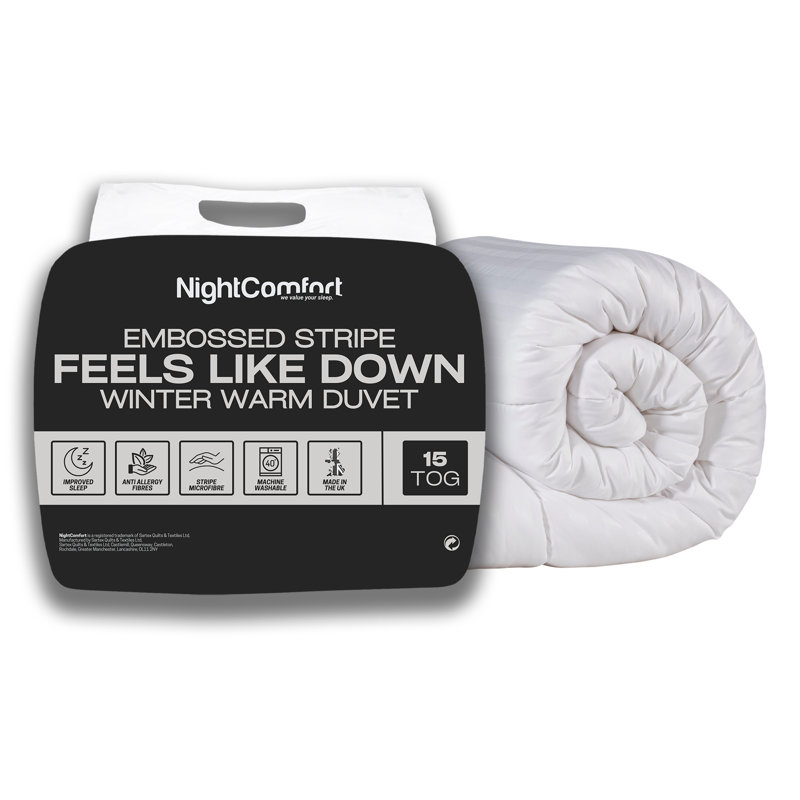 NightComfort Feels Like Down Winter Warm 15 Tog Duvet Microfibre Satin Stripe Quilt, Kingsize