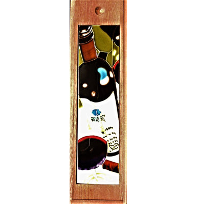 Decorative Wooden Wine Box Holder with Ceramic Tile - Wine Bottle with White Label