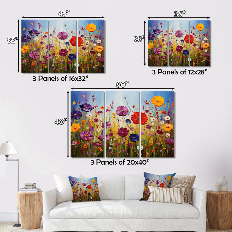 «Abstract Wildflowers», reproduction sur toile 3 pièces, H 28 po x l 36 po x P 1 po