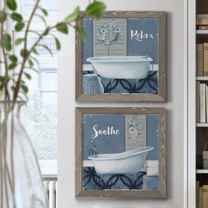 Relax - ensemble de 2 impressions sur toile, H 20 po x l 40 po x P 1,5 po, Toile avec cadre gris