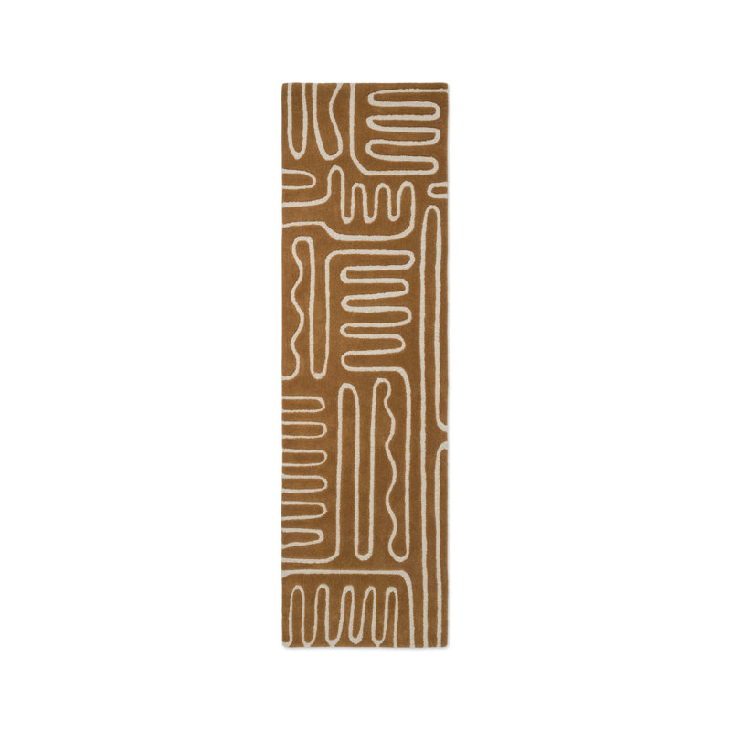 Hollow Handmade Wool Abstract Area Rug, Tan, Runner 2'7'' x 9'10''