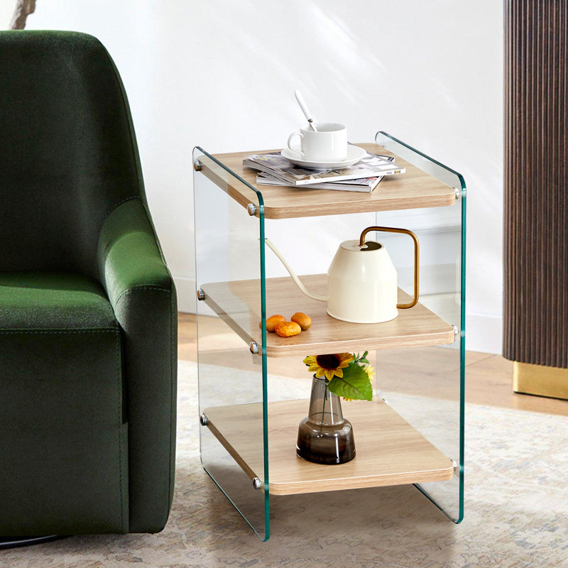 Table de bout carrée avec tablettes de rangement à 3 niveaux, Chêne