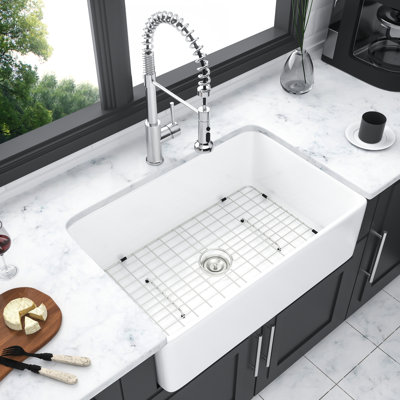 White Ceramic Kitchen Sink - 30 Inch Apron Reversible Single Bowl Durability And Style Practical Character
