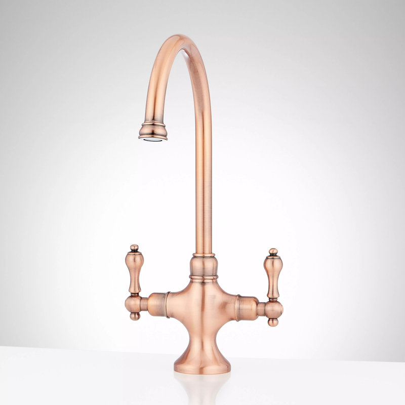 Isabel Double Handle Single Hole Bar and Kitchen Faucet, Satin Copper
