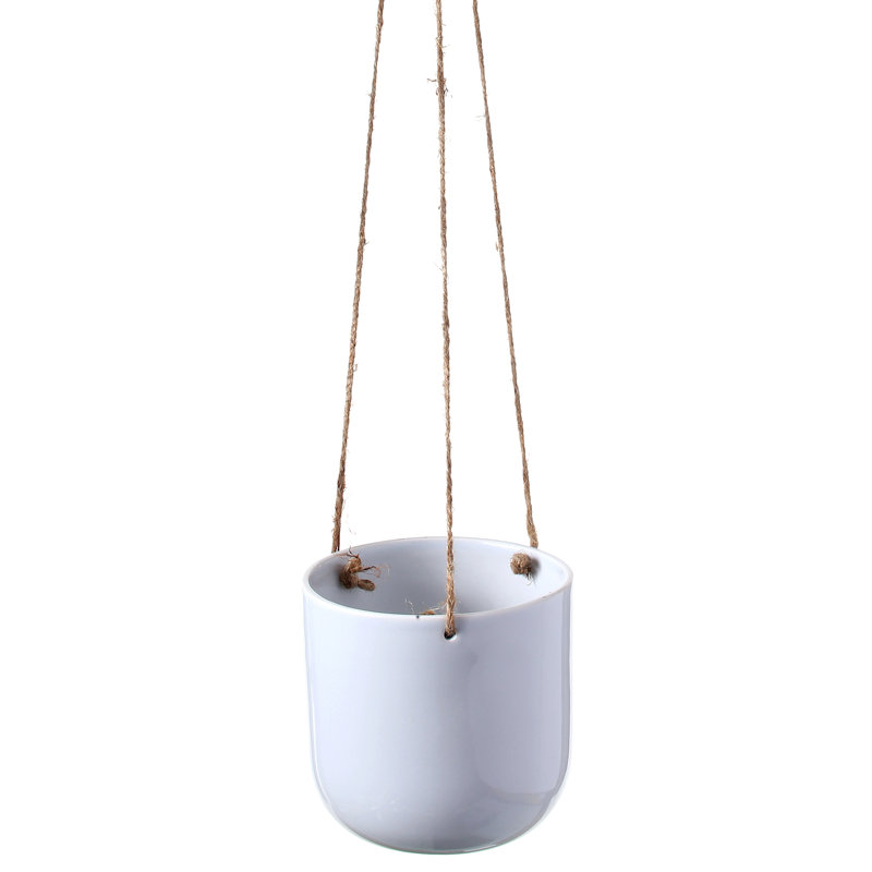 Pascal Ceramic Hanging Planter, 5" H x 5" W x 5" D, White
