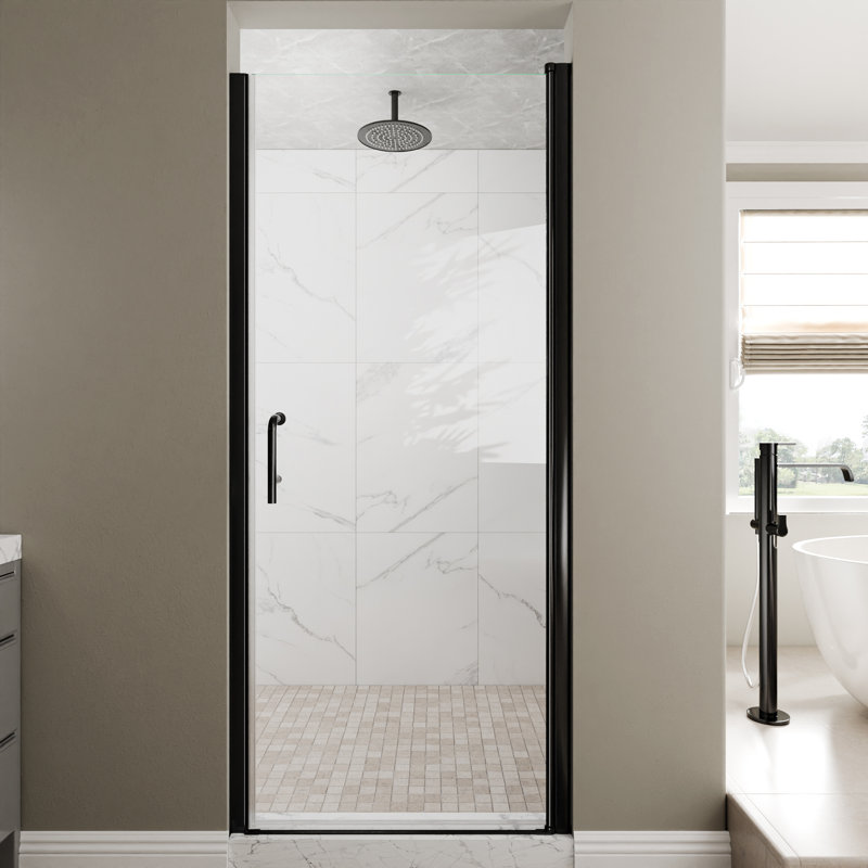 Pivot Frameless Glass Shower Door, Black, 32"W x 72"H